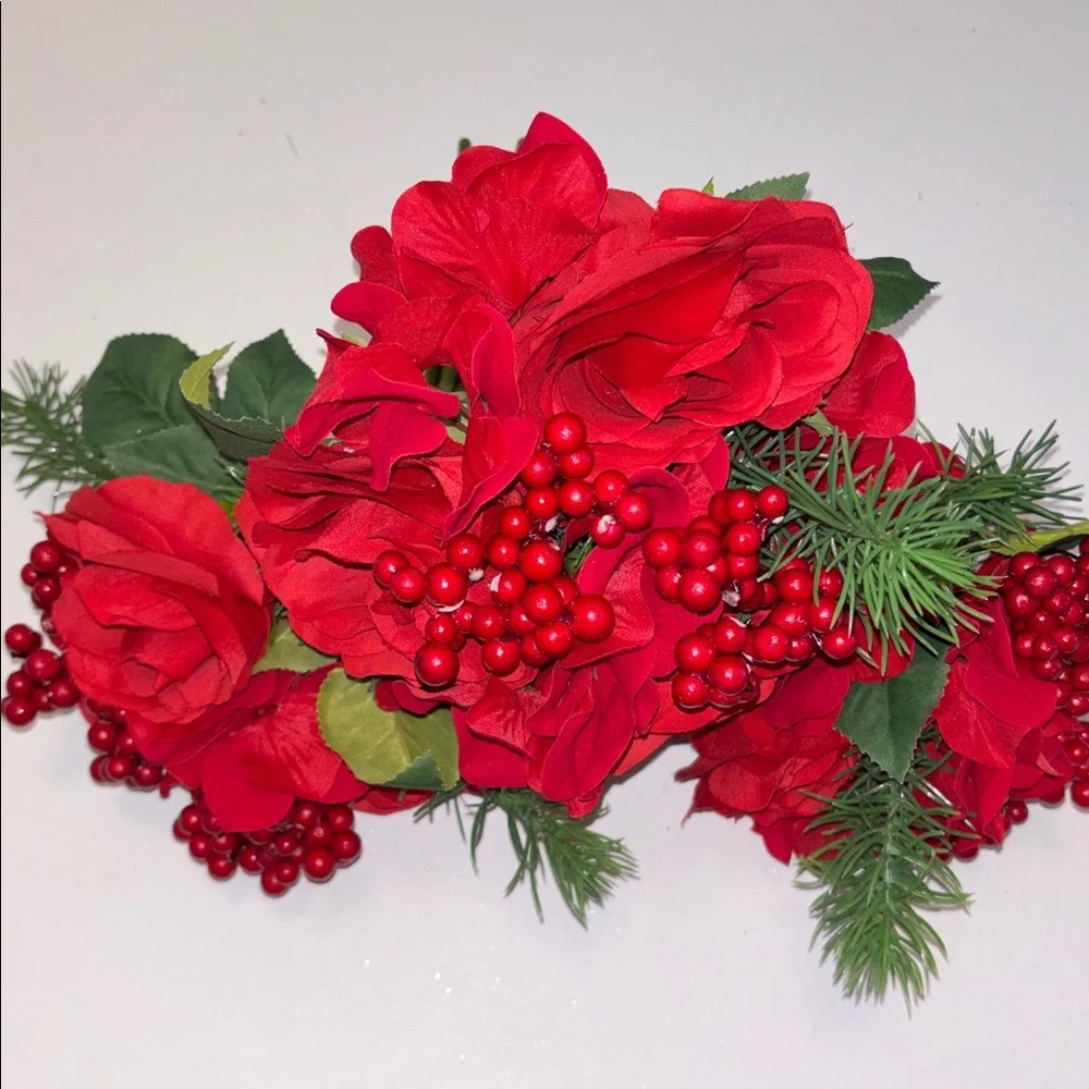 Red Rose Bouquet with Greenery Christmas Bouqet Bridal Bouquet Holiday Red Berry